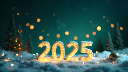 2025 New Year's Eve Winter Scene. Concept of celebration, hope, and new beginnings.
