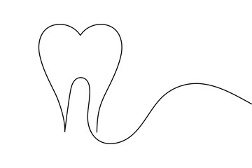 Continuous one line art of teeth isolated flat vector illustration