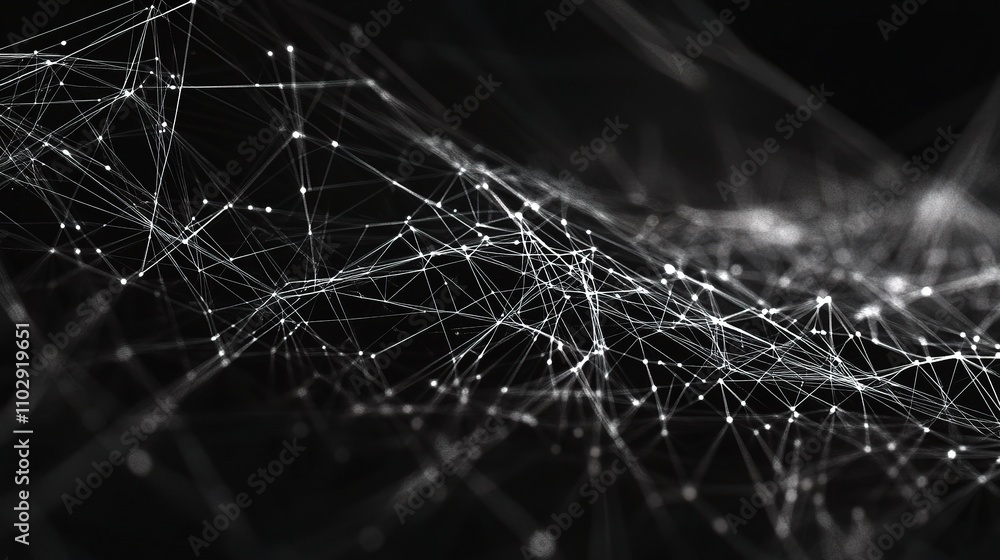 Poster abstract network connections with light nodes and dark background