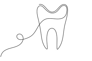 Continuous one line art of teeth isolated flat vector illustration