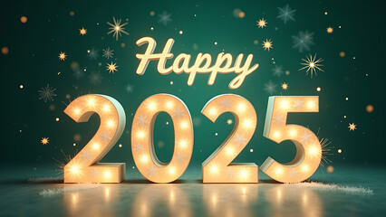 Happy New Year 2025 with illuminated numbers. Festive celebration concept.