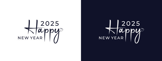 Happy New Year 2025 black and white logo design. Vector holiday logo design. 2025 Happy New Year logo design.