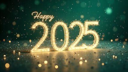 Happy New Year 2025 with sparkling lights. Concept of celebration, hope, and new beginnings.