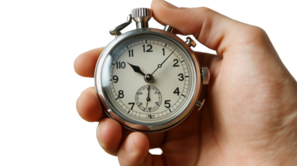 hand holding a stopwatch isolated on white background