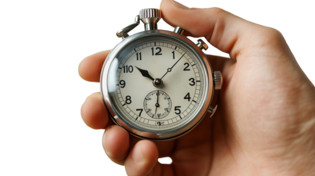 hand holding a stopwatch isolated on white background