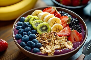 Refreshing summer acai smoothie bowls featuring vibrant fruits.