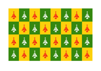 Set of Christmas banners: geometric Christmas tree on a yellow and green square background 