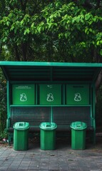 Obraz premium Green Recycling Bins in a Park