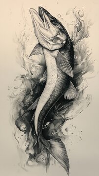 Snook Fish Leaping Water Abstract Art