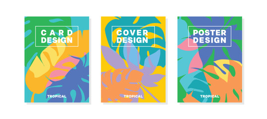 Tropical poster set, cover,  card, label, banner, background, draw design vector decorative graphic design illustration for your design