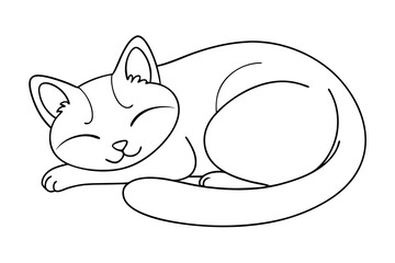 Sleeping Cat Vector Illustration Minimalist Line Drawing Design