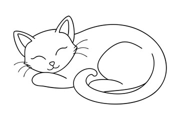 Sleeping Cat Vector Illustration Minimalist Line Drawing Design