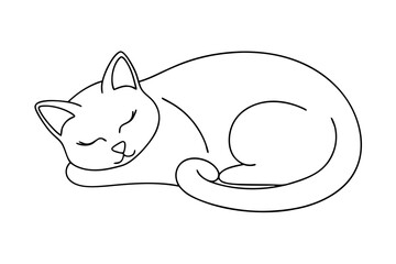 Sleeping Cat Vector Illustration Minimalist Line Drawing Design