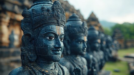 Intricate Stone Statues of Hindu Deity  Ancient Temple  India