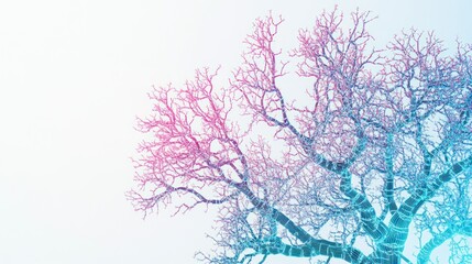 A stylized tree with intricate branches against a soft gradient background.