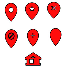 set of red pointers with a map