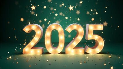2025 New Year celebration with lights. Concept of future, hope, and new beginnings.