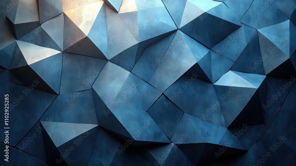 Poster a textured blue geometric wall with angular shapes and shadows.