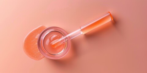 Close-up of a Dropper Bottle with Pink Serum on a Pink Background