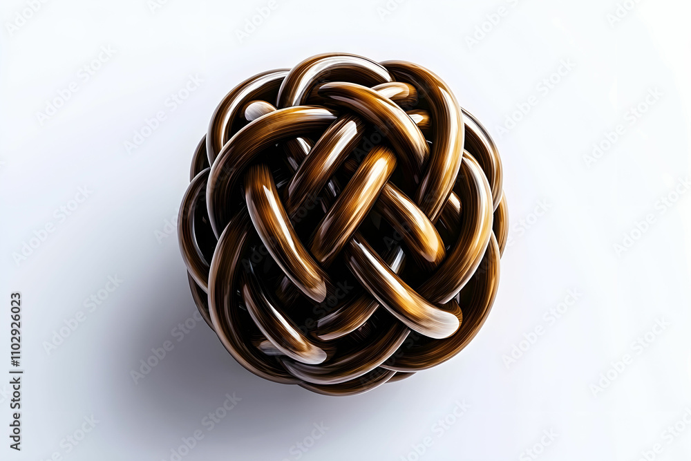 Poster intricate bronze knot sculpture displaying complex interwoven patterns on a clean white surface for 