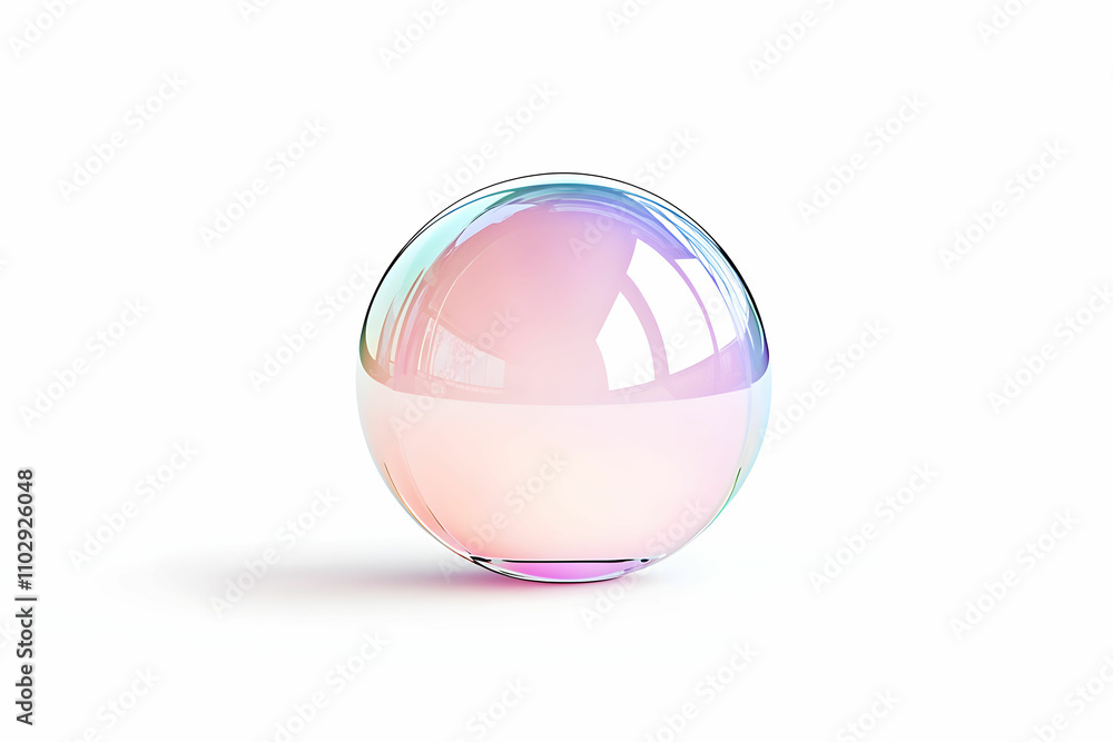 Poster iridescent glass sphere on a minimalist background reflecting soft light and colors with a smooth su