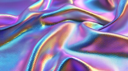 A close-up view of iridescent fabric with vibrant colors and smooth textures.