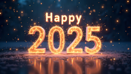 Happy New Year 2025 with Sparkling Lights. Concept of celebration, hope, and new beginnings.