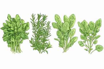 Freshly Harvested Green Herbs and Leaves Collection Featuring Spinach, Rosemary, and Varieties of Leafy Greens for Culinary and Dietary Uses