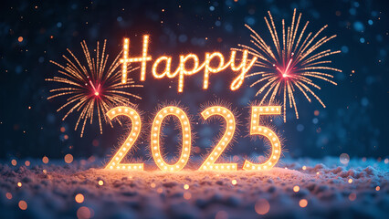 Happy New Year 2025 with Fireworks. Festive celebration concept.
