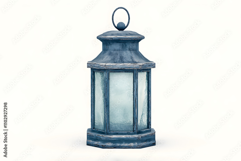Poster vintage lantern in illuminated soft focus displaying a rustic aesthetic with clear glass panels and 