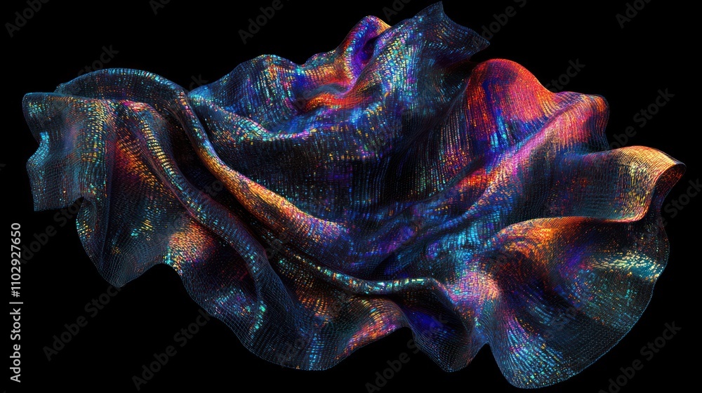 Poster a colorful, textured fabric-like structure with a shimmering surface.
