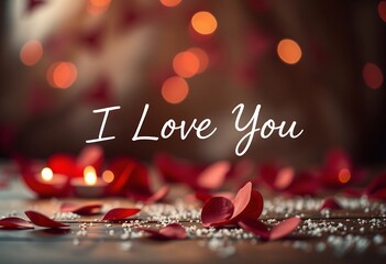 Naklejka premium Romantic Rose Petals Candles I Love You Valentine s Day Love Background