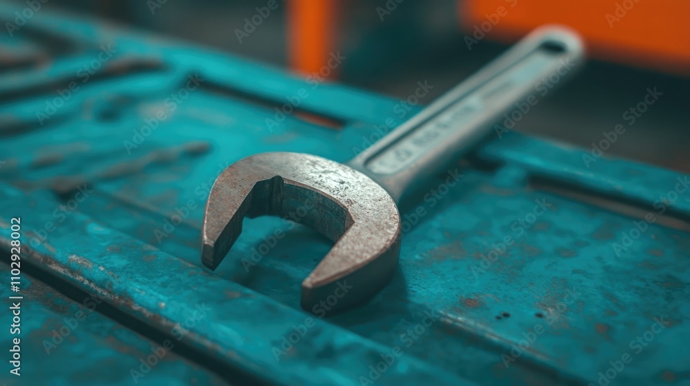 Poster close up view of a wrench and jack essential tools used during the tire replacement process in a bus