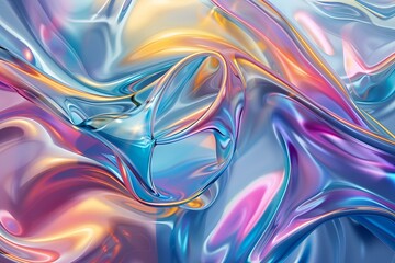 Abstract wallpaper featuring a colorful 3D glass form with swirling hues and iridescent highlights, blending seamlessly for a striking, modern visual effect