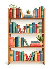 Bookshelf clipart filled with books of various sizes. watercolor illustration, Perfect for nursery art, simple clipart, single object, white color background