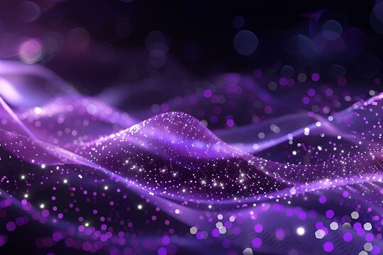Abstract light background featuring waves of digital purple particles, shimmering dots, and starry accents, evoking a dreamy and futuristic atmosphere