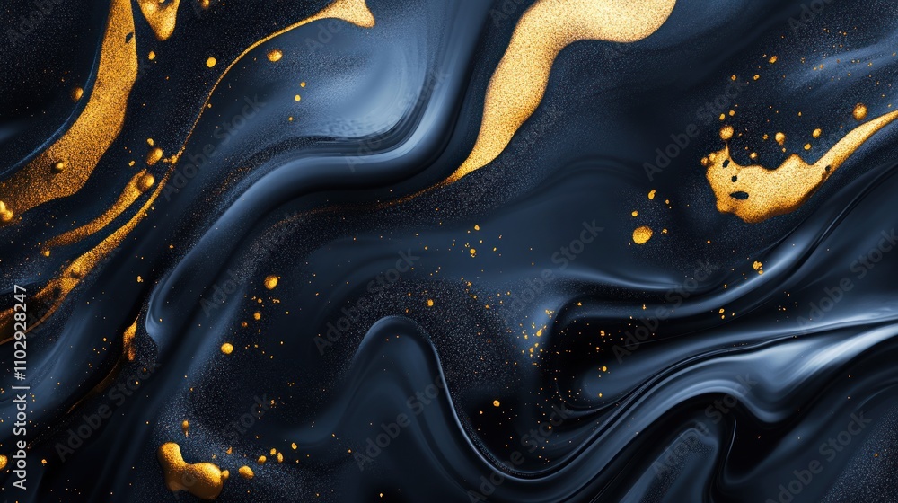 Aufkleber abstract swirling patterns of dark blue and gold, creating a luxurious and artistic effect.