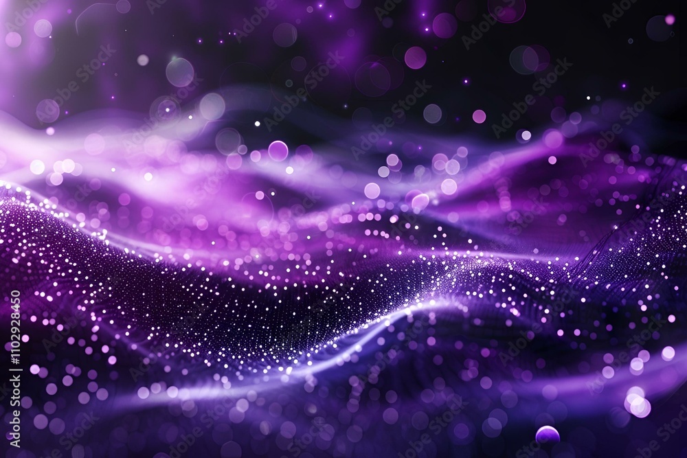 Aufkleber digital background with purple particle waves and shining dots, creating a mesmerizing abstract scen
