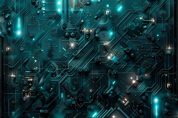 Detailed abstract wallpaper featuring a network of computer circuits and interconnected pathways, with a sleek, futuristic aesthetic and dynamic visual elements