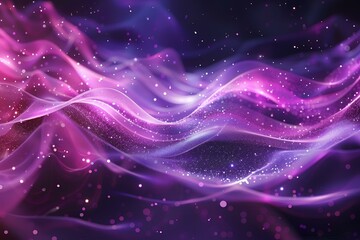 Fototapeta premium Digital background with purple particle waves and shining dots, creating a mesmerizing abstract scene with twinkling stars and flowing light patterns