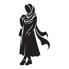 hijab style standing vector illustration design silhouette 