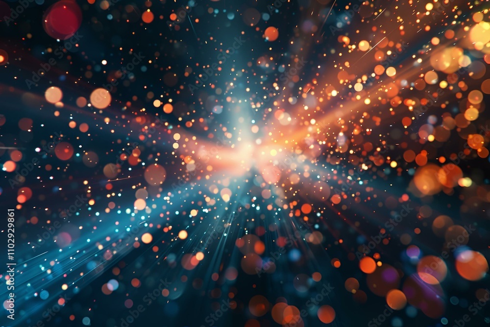 Wall mural futuristic ai abstract dark background featuring vibrant bokeh effects, swirling particles, explosiv