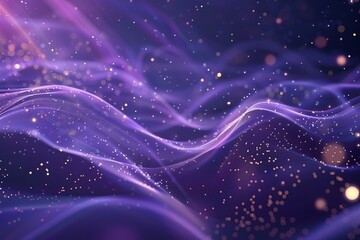 Futuristic backdrop featuring undulating purple particle waves and radiant light, with scattered shining stars and luminous dots for a dynamic, celestial appearance
