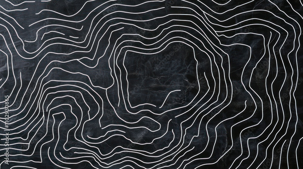 Poster abstract topographic lines on a dark background create a layered visual effect.