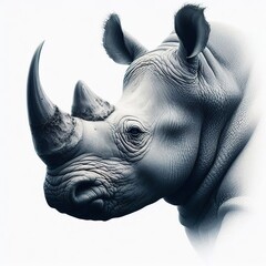 Obraz premium Majestic White Rhino Portrait Detailed, Monochrome, Wildlife Art