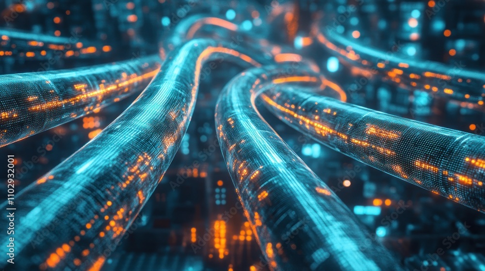 Aufkleber a futuristic depiction of interconnected cables and digital elements in a tech environment.
