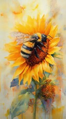 Bumblebee Resting on a Vibrant Sunflower