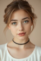 Fototapeta premium Beautiful Young Woman Portrait Closeup Face Girl Makeup Hairstyle Fashion Beauty Skin Eyes Model