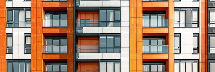 Fototapeta premium Modern Apartment Building with Orange Facade and Geometric Design