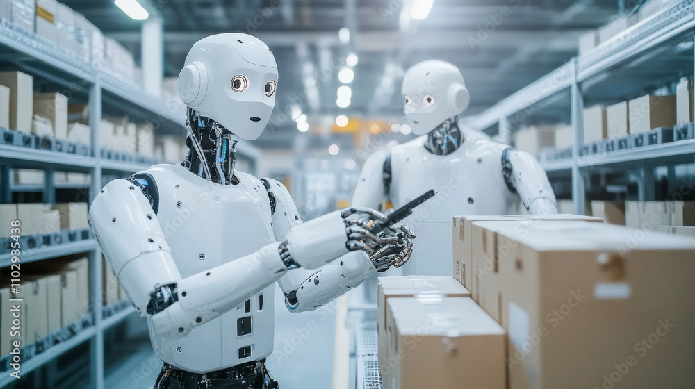 Aufkleber a factory is being modernized with two new robots.